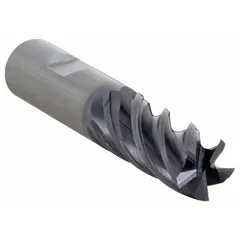 Carbide square end mill with AlTiN coating and 5 flutes. Mill diameter 1/2", length of cut 1-1/4", overall length 3". Designed for high-speed machining of steel and cast iron in production milling, slotting, and profiling operations.