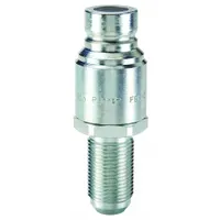 Steel-bodied quick-connect coupling plug for hydraulic systems, enabling fast, leak-free connection and disconnection of fluid lines. Features a 1-5/16"-12 thread size and maximum flow rate of 75.71 lpm. Suitable for mobile equipment, industrial machinery, and fluid-power circuits