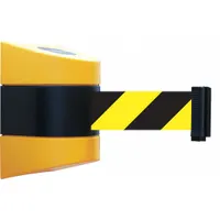 TENSABARRIER Retractable Belt Barrier: Fixed Mounting Plate, 30 ft Belt Lg, Pattern, Black/Yellow (MPN 897-30-S-35-NO-D4X-C)