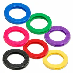 Vinyl key caps and identifiers in assorted colors for color-coding keys. Each cap has a 1/8 in overall depth to fit standard keys. Supplied in a 20-pack for organizing keys in industrial, commercial, or facility maintenance settings.