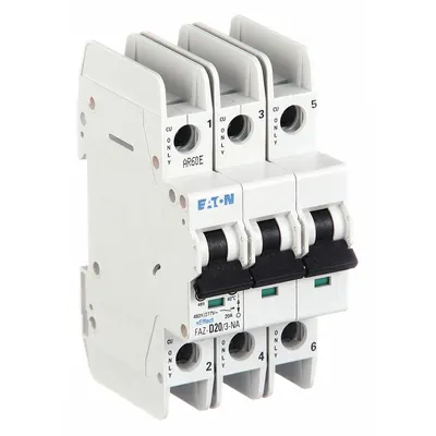 EATON FAZ-D20/3-NA D-Curve 3-Pole UL489 Miniature Circuit Breaker - D-Curve, 3-Pole UL489 DIN Rail-Mount Miniature Circuit Breakers