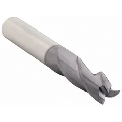 This general purpose carbide square end mill features a TiAlN coating and three flutes for efficient chip evacuation and heat resistance. With a 9/32" mill diameter, 13/16" length of cut, and 2-1/2" overall length, it is suited for creating flat-bottomed slots, pockets, and contours in ferrous materials such as steel and cast iron during industrial milling operations.