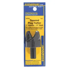 High-speed steel plug-cutting drill bit with 1/2 in plug diameter, 1/4 in straight shank, and 1-1/2 in overall length. Designed for cutting wooden plugs to fill counterbored holes in woodworking and fabrication applications.