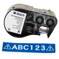 Combined Label and Ribbon Cartridge: 1 in, 1 in x 25 ft, Vinyl, White on Blue (MPN M4C-1000-595-BL-WT)