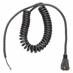 This coiled power cord features a 1-15P plug and bare wire receptacle, with a 2/16 conductor configuration. The SJT cord type and PVC jacket provide flexibility for general-purpose power connections in industrial or commercial settings where a retractable cord is needed.