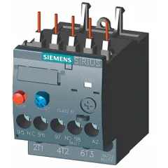 IEC thermal overload relay for motor protection, with integrated bimetallic elements eliminating separate thermal units. Rated 0.35-0.5 A, 690V AC, 3-pole, with 1NO/1NC auxiliary contacts and screw terminals. Designed for direct mounting to frame size S00 contactors in industrial motor control applications.