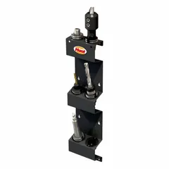 Vertical-mount rack designed for organized storage of HSK63A taper toolholders in CNC machining environments. Features 6 compartments to hold toolholders vertically, reducing clutter and protecting tooling.