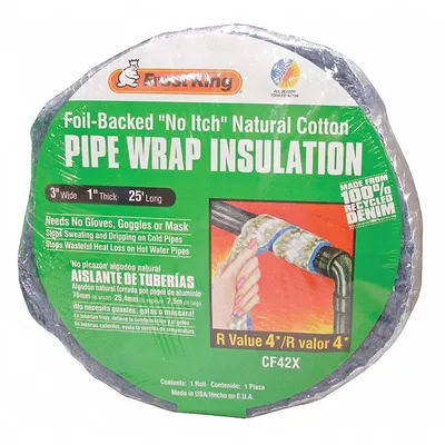 FROST KING Pipe Insulation Wrap: Cotton, 3 in W, 25 ft Lg, 1 in Thick, 4 R-Value - Cotton Pipe Wrap