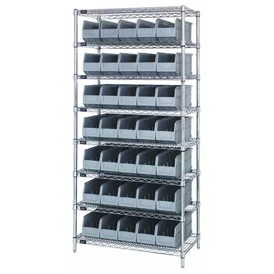 QUANTUM STORAGE SYSTEMS Bin Shelving: 36 in x 18 in x 74 in, 1 Sided, 35 Bins, Open, Shelf Bin - Wire Stationary Bin Shelving with Open-Front Bins