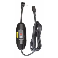 This inline GFCI cord provides ground fault circuit interruption for power tools and equipment. It features a 9 ft length, 16/3 SJTW cable, a 5-15P plug, and an auto-reset function. Rated 125V AC and 15 A, the black jacket is suitable for outdoor use. Typical applications include temporary power in construction, maintenance, and industrial settings.