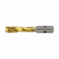 M10x1.5 Metric, 2B thread class, 3-flute tap with modified bottoming chamfer for blind holes. Spiral-flute design evacuates chips upward. Impact Rated for use with impact drivers in threading applications.
