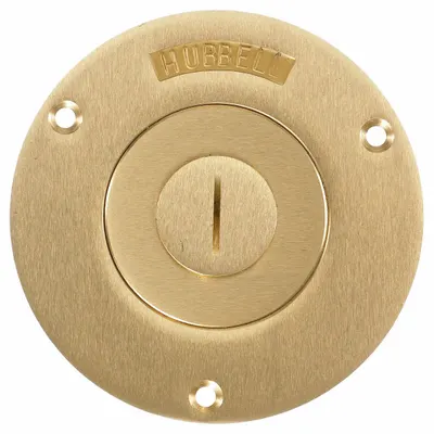 HUBBELL WIRING DEVICE-KELLEMS Floor Box Cover: Round, Gold, Brass, Brushed - Brass Electrical Floor Box Covers