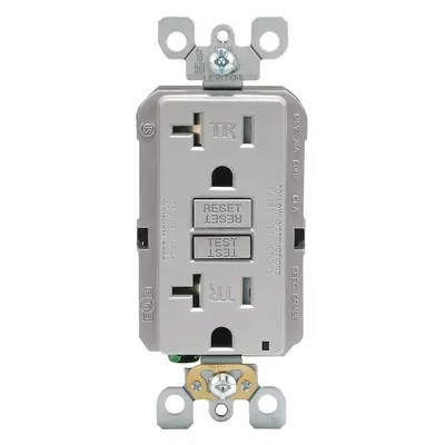 LEVITON GFI Receptacle: Decorator Duplex, 5-20, Gray, GFCI, 125V AC, 20 A - General Purpose Receptacles