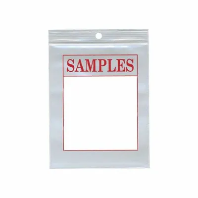 OEM APPROVED VENDOR Preprinted SAMPLES Poly Bag, 3x4 in, 2 mil, Hang Hole, 1000 PK - Preprinted SAMPLES Poly Bags