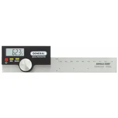 This digital protractor measures angles from 0° to 180° with ±0.1° accuracy and 0.05° resolution. It features a 6-inch stainless steel blade and an invertible LCD display for flexible viewing. Suitable for angle measurement in machining, fabrication, and maintenance tasks such as setting blade angles, checking miters, or verifying assembly alignment.
