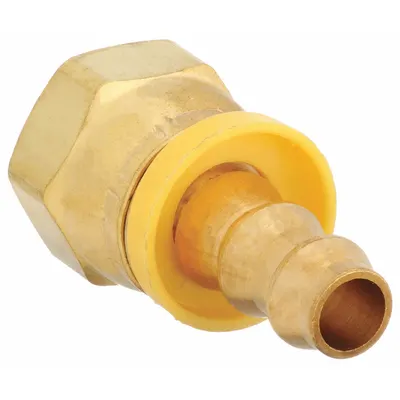 CONTINENTAL Push-On Hose Fitting: JIC x Hose Barb, 1/2 in x 3/8 in Fitting Size, Female x Male - Brass Multipurpose (Air, Water, Chemical) Push-On Barbed Hose Fittings