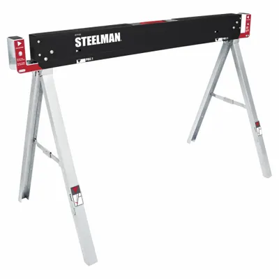 STEELMAN Folding Sawhorse: Fixed Ht, Steel, 47 in Overall Wd - Steel Top Sawhorses