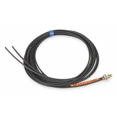 Diffuse fiber optic cable with M6 screw head and 2 m cable length. Minimum detectable object diameter of 0.005 mm. Designed for use with fiber optic sensors in industrial automation for precision object detection.
