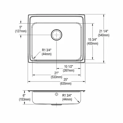 JUST MANUFACTURING One-Bowl Counter-Mounted Kitchen & Bar Sink - One-Bowl Counter-Mounted Kitchen & Bar Sinks without Faucets
