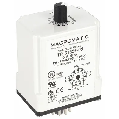 MACROMATIC Single Function Time Delay Relay: Socket Mounted, 12V DC, 10 A - Socket-Mounted Relays