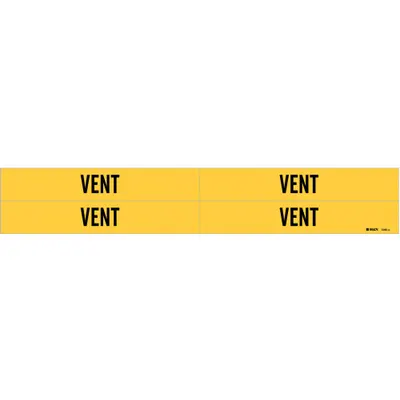 BRADY Pipe Marker: Vent, Yellow, Black, Fits 3/4 to 2 3/8 in Pipe O.D., 4 Pipe Markers - Vent Adhesive Pipe Markers