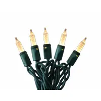 LED Holiday String Lights: PC Bullet Shape, 23 11/16 ft Lg, Warm White, 70 LEDs, 5.2 W, 120 V AC