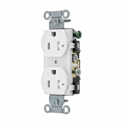 BRYANT Receptacle: Duplex, 5-20, White, 125V AC, 20 A, 2 Pole / 3 Wire (MPN CRS20WTR) - General Purpose Receptacles