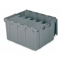 BUCKHORN Attached Lid Tote: 17 gal, 24 in x 19 1/2 in x 12 1/2 in, Gray Body, Gray Lid, Plastic (MPN 39175)