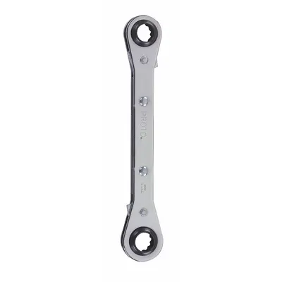 PROTO Box End Wrench: Chrome, 3/4 in_7/8 in Head Size, 9 1/4 in Overall Lg, Std - SAE, Double End, 12-Point, Ratcheting Box End Wrenches