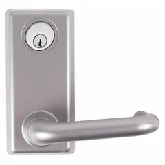 This VON DUPRIN mechanical exit device trim is constructed of aluminum with a silver finish. It features a lever outside trim type and lever exit device style, designed for use with exit push bars on commercial doors. The trim is not ADA compliant.