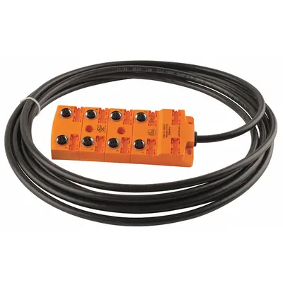 IFM Sensor Wiring Block: 8 Ports, 5 Pole M12 Female, 5 m Cable Lg, Black PUR - Passive Sensor Junction Blocks with Homerun Cable