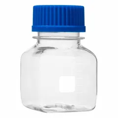 Polycarbonate Rectangular Lab Bottle, 8 fl oz, Clear, Graduated, Attached Closure