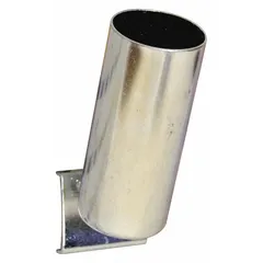 Steel tool holder with zinc-plated silver finish for organizing screwdrivers. Features a screw-in locking system for surface mounting on square-hole pegboard. Includes bolts for installation. Holds one screwdriver.