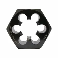 Hex die nut for threading M16x2 metric threads. Designed for use with VersaDrive adapters and impact wrenches, enabling portable threading in field maintenance, fabrication, and construction applications.