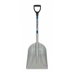 This plastic scoop shovel features a #12 blade measuring 19 inches in length and 14 1/4 inches in width. Designed for handling grain and bulk materials in agricultural and industrial settings, its lightweight construction facilitates scooping and transferring without damaging the product.