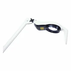 Clamp-mount tabletop medical light delivering 24,000 lux at 1 m with a 4000K color temperature and 95 CRI. Operates on 100/230V AC, consumes 21 W. Suitable for clinical examination tasks requiring accurate color rendering.