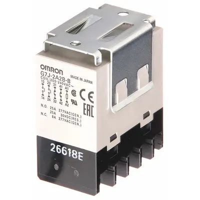 OMRON Enclosed Power Relay: Bracket Mounted, 25 A Current Rating, 200/240V AC - Bracket-Mounted Relays