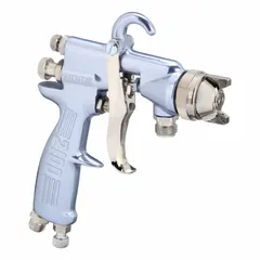 This BINKS conventional spray gun features a 14-inch aluminum body and a 1/4-inch NPS air inlet. It consumes 9 cfm at 30 psi and is compatible with adhesives and epoxies. Suitable for industrial finishing and coating operations requiring precise fluid delivery.