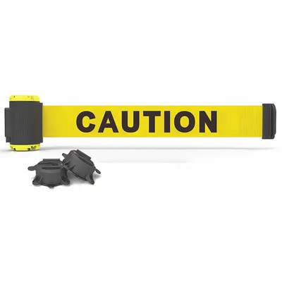 BANNER STAKES Magnetic Retractable Belt Barrier: Magnet, 7 ft Belt Lg, Caution Messaging - Magnetic-Mount Retractable Belt Barriers