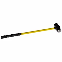 This sledge hammer features a 20 lb steel head with a 3 1/4 in diameter round striking face and a 36 in fiberglass handle. The fiberglass handle reduces vibration during use. Suitable for heavy-duty striking tasks such as demolition, driving stakes, and metalworking.
