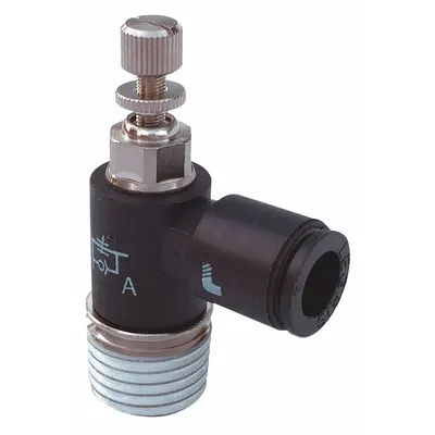 LEGRIS Miniature Flow Control: Elbow Fitting, Screw, 6 mm Valve Body Size, 6 mm Tube - Miniature Elbow-Style Flow Control Valves