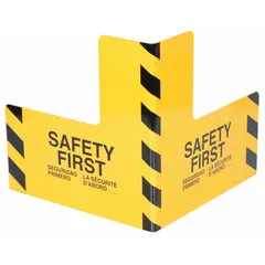 This L-shaped door track guard is made of steel with a yellow finish. It has an overall length of 24 inches and a thickness of 0.3 inches. The guard is bolt-on mounted and suitable for indoor and outdoor use. It is designed to protect door tracks and rack uprights from impact damage in material handling environments.