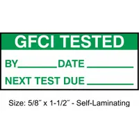 Maintenance Label: GFCI Tested, 1 1/2 in Wd, 5/8 in Ht, Green/White, Rectangle, Polyester, 350 PK (MPN TCSL2-10904)