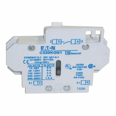 EATON Auxiliary Contact: 1NO, 10 A Max Current (AC), Side Mount - Eaton Auxiliary Contacts