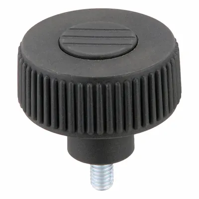 KIPP Hand Knob: Knurled, Plastic w/ Steel Thread, M6 Thread, 10 mm Thread Lg - Knurled Knobs with Threaded Stud