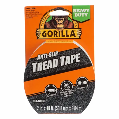GORILLA Anti-Slip Tape: Very Coarse, 30 Grit Size, Solid, Black, 2 in x 10 ft, 100 mil Tape Thick - Heavy Traffic Antislip Tape