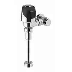 Battery-powered exposed urinal automatic flush valve with 0.5 gallons per flush (gpf) and top spud location. Features an 11-1/2 inch rough-in for installation. Suitable for commercial restroom applications requiring touch-free operation.
