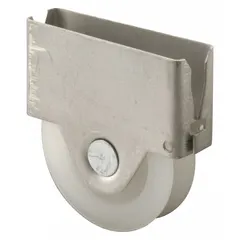 This roller assembly is designed for screen doors, enabling smooth sliding operation. It features a gray, unfinished finish and measures 5/8 inch in overall height and 1-1/4 inch in overall length. Supplied as a pair, it is suitable for residential and light commercial door applications.