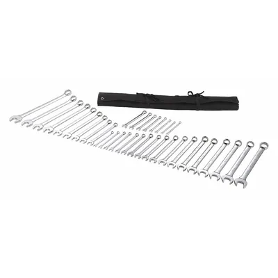 WESTWARD Combination Wrench Set: Alloy Steel, Chrome, 35 Tools, 15° Head Offset Angle - SAE & Metric 12-Point Combination Wrench Sets