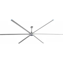 The PATTERSON V16A-220 is a 16 ft diameter HVLS ceiling fan from the V Series, designed for large facilities such as warehouses, distribution centers, and manufacturing plants. It operates on 220V AC single-phase power with variable speeds and a current rating of 14/7.8/5 A. This model does not include a light kit.